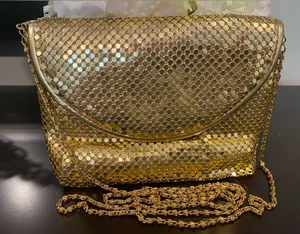 Gold sequin women’s clutch bag with chain strap glamour purse thumbnail 1