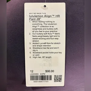 Lululemon Align High-Rise Pant 28” Aurora Haze Purple Multi Women's Size 12 NWT! thumbnail 3