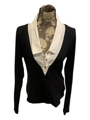Pilcro Black V-Neck Bodysuit with White Faux-Collar XL NWOT thumbnail 4