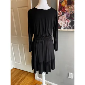 Loft Women's Black Dress Cotton Blend Long Sleeve Size 6 Minimalist Chic thumbnail 4