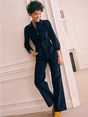 Sezane Bob jumpsuit in navy corduroy thumbnail 2
