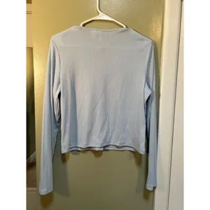 Divided H&M Womens Sz Large LightBlue Pointelle Jersey Cardigan Sweater Crewneck thumbnail 7