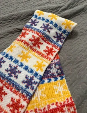 Old Navy Multicolor Snowflake Knit Scarf - White, Red, Blue & Yellow thumbnail 1