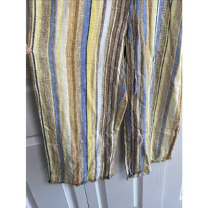 DREW Anthropologie Medium Lemon Cole Linen Yellow Striped Jumpsuit Raw Hem‎ thumbnail 4