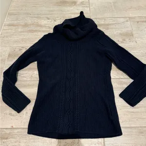 Nautica Navy Blue Cowl Neck Cable Knit Sweater Size Medium thumbnail 1