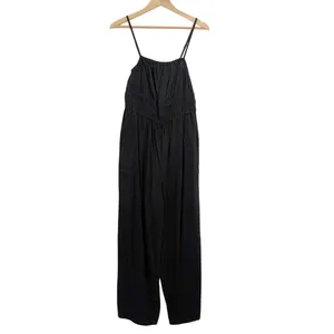 Old Navy Linen Blend Jumpsuit Medium Minimalist Smocked Wide‎ Leg Ankle Black thumbnail 2