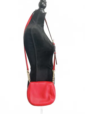 Michael Kors Red Pebbled Leather Crossbody Bag with Gold Chain Strap thumbnail 4