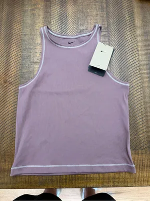Nike One Dri-FIT Ribbed Tank Top in Mauve with White Trim thumbnail 1