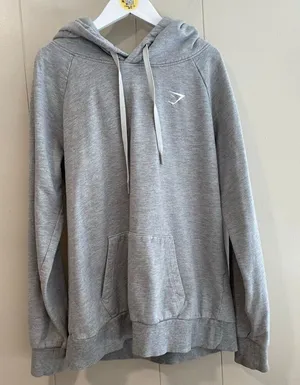 Gymshark Gray Fleece Lined Pullover Hoodie | Athletic Logo Sweatshirt Size M thumbnail 1