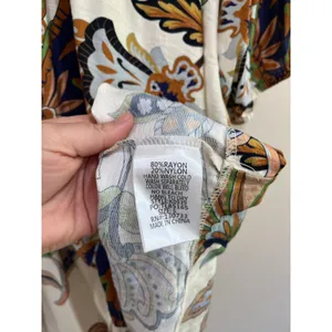 Umgee Abstract Paisley‎ Puff Sleeve Boho Babydoll Mini Dress Size Small thumbnail 7