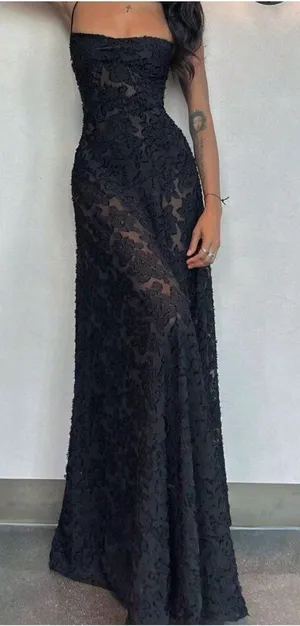House of CB ‘Seren’ Black Floral Lace Back Maxi Dress NWOT size‎ M regular A-C thumbnail 1