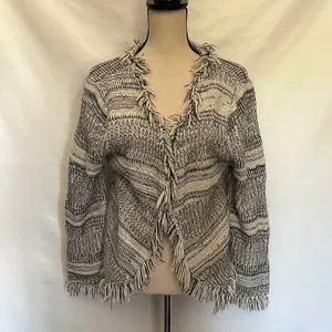 Y2K Dolce Cabo Boho Fringe Cardigan Womens Sz L Festival Hippie Olsen Twin Indie thumbnail 10