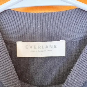 Everlane‎ Black White Striped Ribbed Knit Mock Neck Zip Shoulder Sweater Dress L thumbnail 4