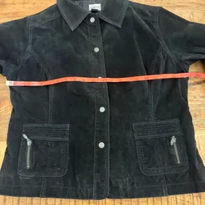 Vintage Chicos Suede Leather Jacket Large 2 Chore Pockets 90s Grunge Indie Black thumbnail 11