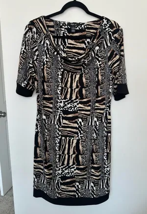 Style & Co Dress Size L Animal Print Cowl Neck Short Sleeve Knee Length thumbnail 1