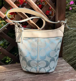 Coach Bleecker Bucket Bag Y2K Light Blue Signature Canvas Leather F12358 thumbnail 1
