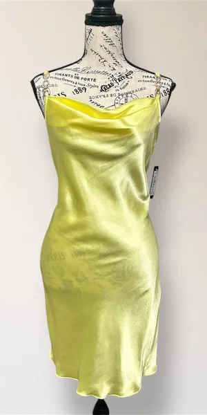 New Jump Apparel M Yellow Satin Cowl Neck Bodycon Mini Dress Prom Homecoming‎ thumbnail 1