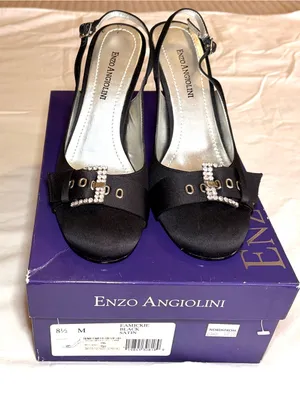 Enzo Angiolini Black Satin Slingback Heels w/Rhinestone Buckle Accent size 8.5 thumbnail 6