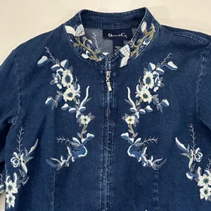 Denim & Co Blue Floral Embroidered Jean Denim Jacket Zip‎ Front Small Western thumbnail 4
