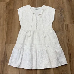 Vineyard Vines 🌟🌟 Island Cotton Eyelet Swing Tiered Tie Neck Dress White Sz Xs thumbnail 2