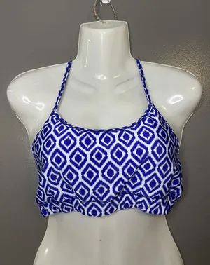 Zuma Blu Bikini Swim Top Womens Large Blue Ikat Racerback Athletic thumbnail 1