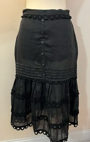 Stevie May Black Cotton Tiered Midi Skirt Crochet S NEW thumbnail 1