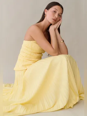 NWT Few Moda Ada Maxi Dress size 6 yellow pleated strapless Amur o.p.t thumbnail 4