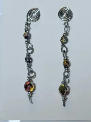 Silver Swirl Amber Colored Faceted Beaded Dangle Earrings thumbnail 3