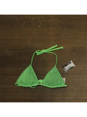 NWT Cotton On Womens String Triangle Bikini Top Intense Lime / Black Crinkle XS thumbnail 4