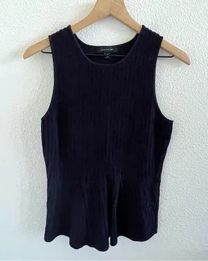 Ann Taylor Blue Ribbed Textured Peplum Top Tank Shirt Blouse Medium thumbnail 1