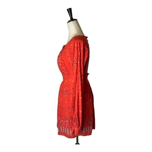 Free People Red Coryn Coral Polka Dot Long Sleeve Fit And Flare Dress Size‎ 0 thumbnail 6
