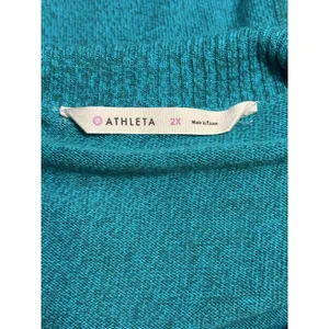 Athleta Teal Sweater Dress 2X Cowl Neck Tunic Organic Cotton Wool Pockets thumbnail 2