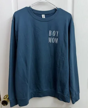 Just Hoods dark blue fleece lined crewneck Boy Mom sweatshirt casual cozy large thumbnail 1