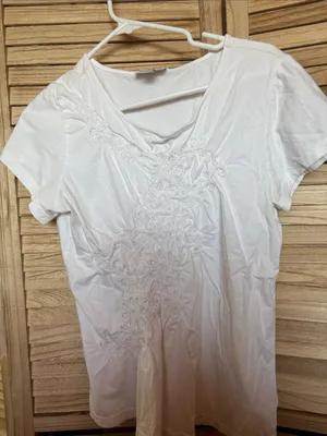 Coldwater Creek White Short-Sleeve Top with Tonal Embroidery Large thumbnail 1