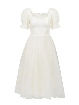 NWT Ivy City Co Ballerina in White Embroidered Tulle Midi Dress 4 Wedding thumbnail 3