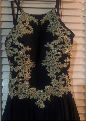 Elegant navy blue prom dress thumbnail 2