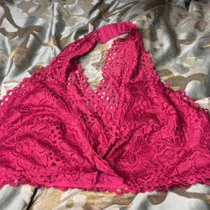 1X zenana outfitters pink magenta lace halter bralette thumbnail 3