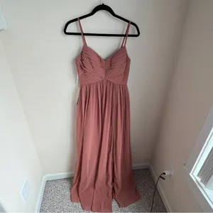 Azazie Alia bridesmaid gown NWT A6 Cedar Rose A-line Pleated Stretch Satin Dress thumbnail 9