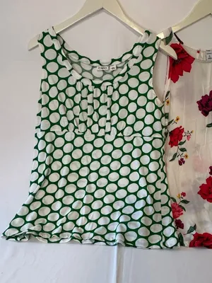 Old Navy Green & White Polka Dot Tank Top thumbnail 1