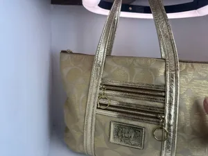 Coach Poppy Op Art Glam Tote Gold Metallic Ja Handbag thumbnail 3