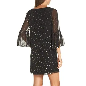 Lilly Pulitzer Women's Size 00 Caroline Silk Tunic Dress Black Gold Metallic thumbnail 3