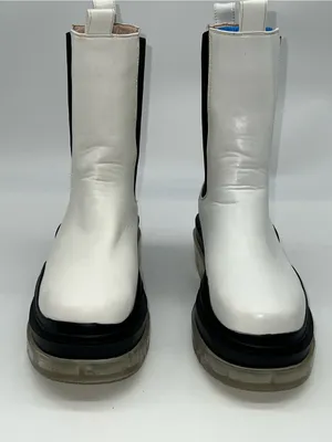 Azalea Wang White w/Black Pullon Chelsea/Combat Boots w/Clear Lug Outsole-Sz 8 thumbnail 4