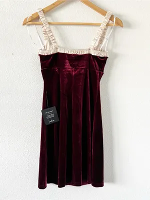 Lulu’s Charmed Appeal Burgundy Velvet Satin Bow Mini Dress thumbnail 9
