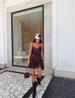Zara Elegant Brown Lace Slip Lingerie Dress blogger favorite satin mini thumbnail 8