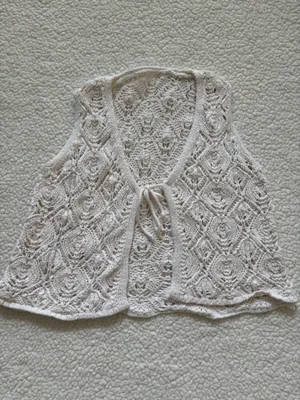 VTG Crochet Lace Tie-Front Vest Cardigan – Cream Coquette Coastal Boho Indie 70 thumbnail 2