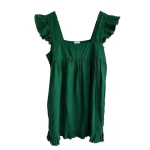 Aerie Emerald Mini Dress Sz M Green Linen Flutter Mini Babydoll Cottagecore thumbnail 2