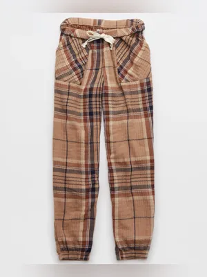 Aerie Tan Navy Plaid Soft Gauze Pajama Jogger Lounge Pants - size XL thumbnail 12
