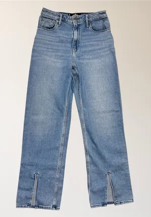 Hollister Light Wash High Rise Dad Jeans W27‎ L31 Slit Hem Stretch Denim Retro thumbnail 1