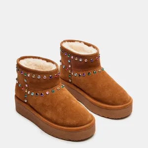 Steve Madden NEW Comfy Chestnut Brown Faux Fur Lined Suede Rhinestones Slip On Boot 10 thumbnail 2