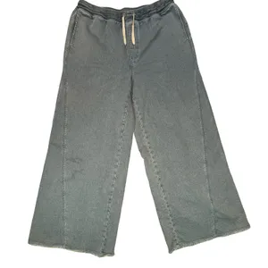 Aerie Womens Lounge Pants Blue Wide Leg Raw Hem‎ Casual Boho XL thumbnail 2